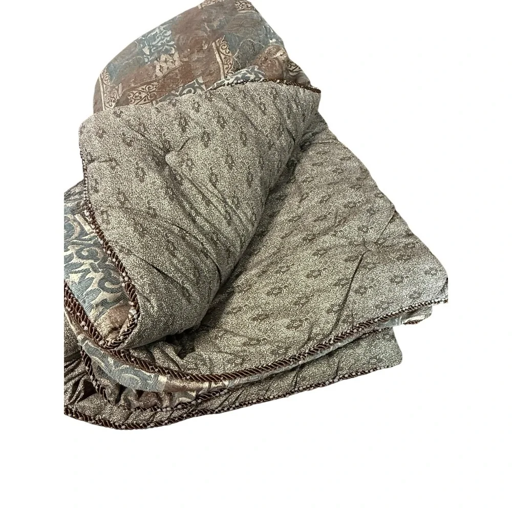 Croscill Comforter‎ Set Full Size Blue Brown Damask 3pc Shams Luxury Bedding